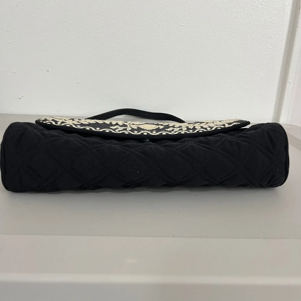 Vera Bradley Juliet Gala Shoulder‎ Bag Black Quilted Floral Embroidered Boho
